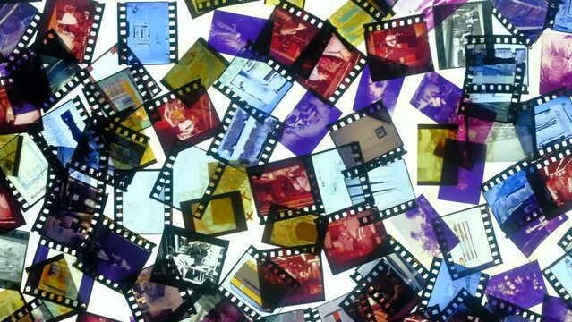 Sibiu, Romania - April 14, 2024. Retro 35mm analog positives film slides artistic