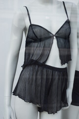 closeup of black transparent underwear on mannequin in a fashion store showroom - 787146123