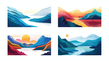 Mountains river lake hills sky view. Abstract design.