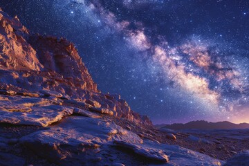 Majestic image of a star-filled night sky casting its brilliance over a serene desert landscape