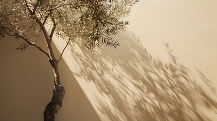 Olive tree near neutral pastel beige wall : Generative AI