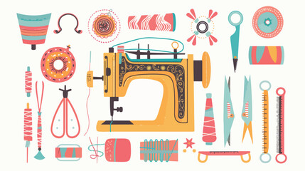 Needlework concept. Embroidery hoop sewing machine sc