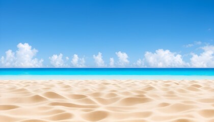 Fototapeta na wymiar Gorgeous White Sandy Beach with Blurred Sky: Perfect Summer Holiday Background
