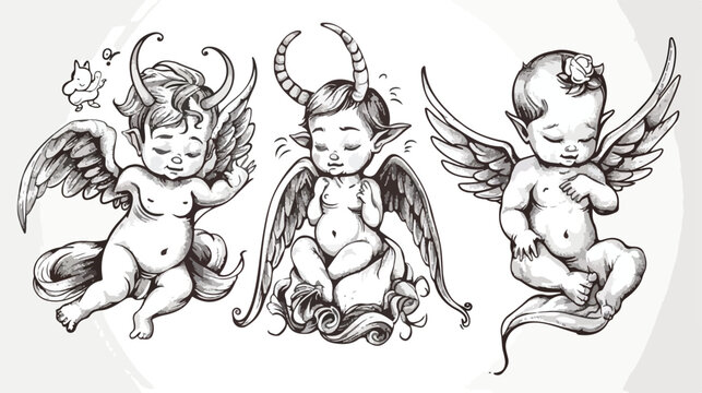 Newborn little Babies. Cards with Angels Cupid