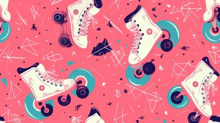 The roller skates make this seamless pattern pink and fun - obrazy, fototapety, plakaty