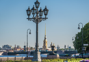 An ancient lamppost on the street of St. Petersburg.