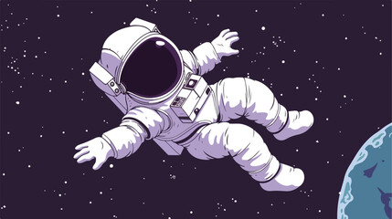 Person flying in outer Space. White spacesuit
