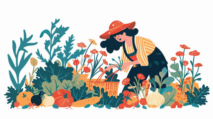 Person picking organic vegetables in the garden