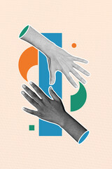 Vertical image collage of two hand different color black white tolerance rights racism black...