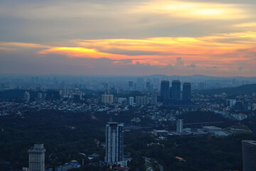 The skyline of Kuala Lumpur, the capital city of Malaysia during sunset 