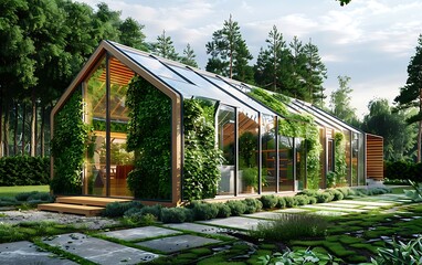 Greenhouse Harmony, Eco-Friendly Living with Sustainable Tech & Nature Integration