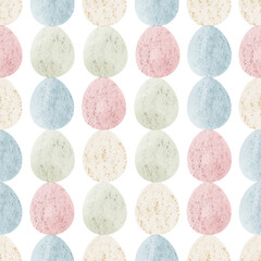 Seamless pattern with easter eggs, hand drawn illustration in watercolor style