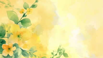 Bright yellow flowers on a copyspace background with green leaves as kerala festival concept with vishu kani holiday floral theme
