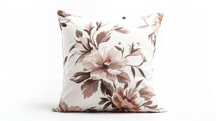 A decorative throw pillow with a floral design, isolated on white background
