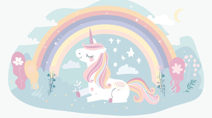Pastel rainbow with unicorn vector Vector illustration