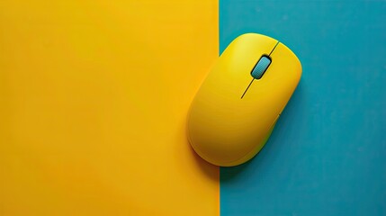 Computer mouse isolated on yellow and blue background