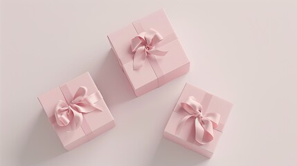 Christmas pink flat lay. Holiday boxes, fir branches on white background.