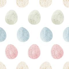 Seamless pattern with easter eggs, hand drawn illustration in watercolor style