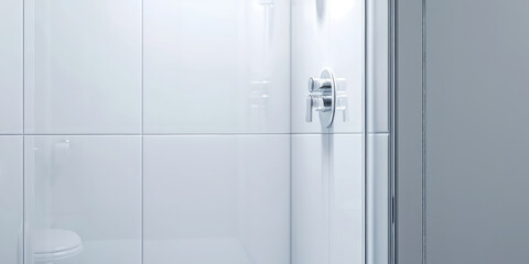 Obraz premium Modern shower cabin in the interior of the bathroom. Fashionable sanitary ware for home.