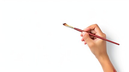 Female hand with brush for make-up isolated on white background