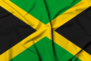 Beautifully waving and striped Jamaica flag, flag background texture with vibrant colors and fabric...