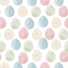 Seamless pattern with easter eggs, hand drawn illustration in watercolor style