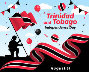 Trinidad and Tobago Independence Day card, August 31. Banners

