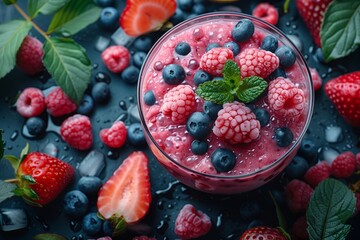 Berry smoothie with fresh fruits - obrazy, fototapety, plakaty