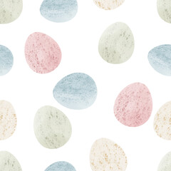 Seamless pattern with easter eggs, hand drawn illustration in watercolor style