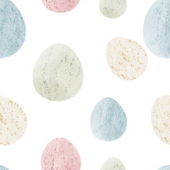 Seamless pattern with easter eggs, hand drawn illustration in watercolor style