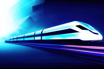 High speed train in the city at night. 3d rendering generative ai vector design - obrazy, fototapety, plakaty