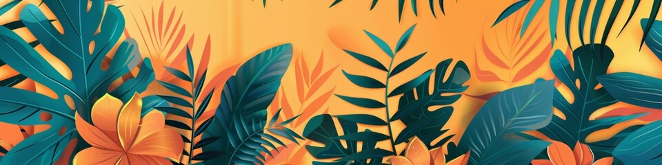 Fototapeta na wymiar lush tropical foliage in vibrant orange and green hues perfect for summer wallpaper