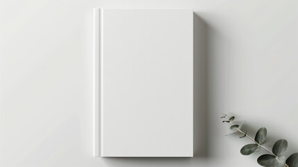 elegant hardcover book with blank cover and natural eucalyptus decoration