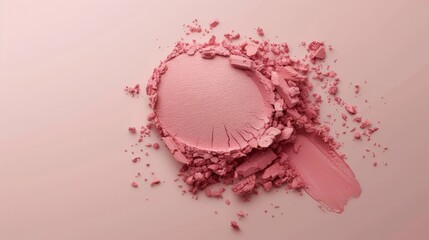 Smears of beautiful lipstick on pink background, top view. Space for text