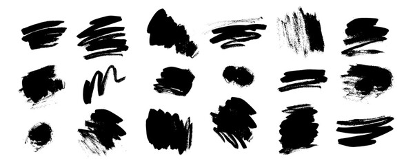 Black paint brush strokes. Vector abstract painting elements for Asian style visual identity. Hand drawn ink design elements. Grungy brush marks. Chinese ink sumi design elements isolated on white