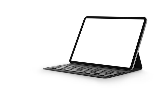 tablet with typecover mock up isolated with transparent screen and shadows