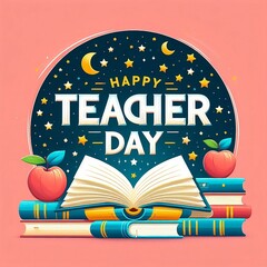 National Teacher Day Vector or Happy Teacher Day banner design, Book illustration with stars background created with generative ai	
 - obrazy, fototapety, plakaty