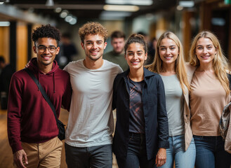 Diverse group of smiling young students together Generative AI image