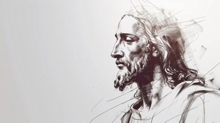 Jesus Christ. Charcoal on white background. Digital Art.