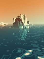 glaciers melting, climate change concept 3d illustration