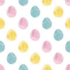 Seamless pattern with easter eggs, hand drawn illustration in watercolor style