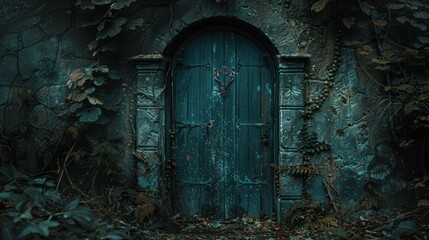 Fototapeta premium The door is dark, magical, mysterious, fantastic, and filled with sadness.