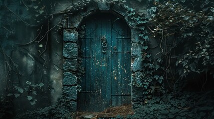 Fototapeta na wymiar The door is dark, magical, mysterious, fantastic, and filled with sadness.