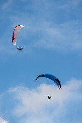 2 paraglider in the sky, Argentiera, Sassari, Sardinia, Italy