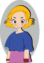 A happy girl. Avatar of a laughing young woman. Portrait. Vector flat illustration,  a beautiful girl.