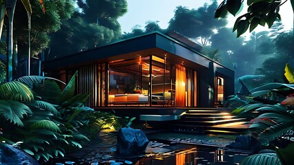 Sylvan Sanctuary: Modern House Blends with Lush Jungle, Emphasizing Glass