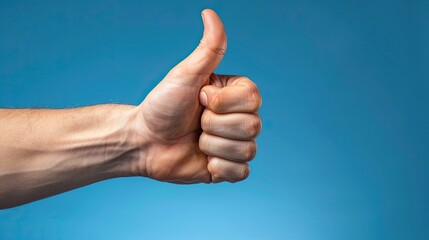 Man hand on blue background