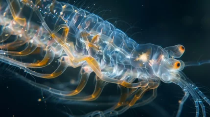 Fotobehang A closeup of a planktonic larvae its transparent body revealing its delicate internal structures as it floats a the swirling currents © Justlight