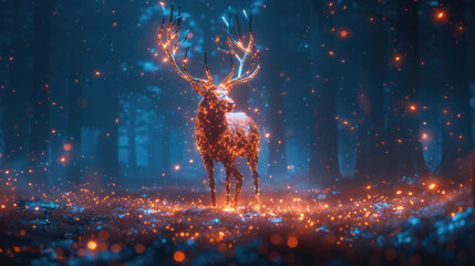 Unreal glowing deer in enchanted forest