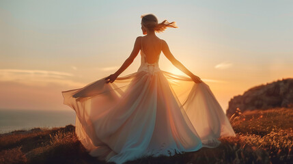 Fototapeta na wymiar bride in a sunset